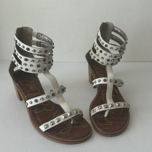 Sam Edelman Dion Block Stud Heel Gladiator Sandal Shoes White Sz.8.5 - Picture 3 of 11